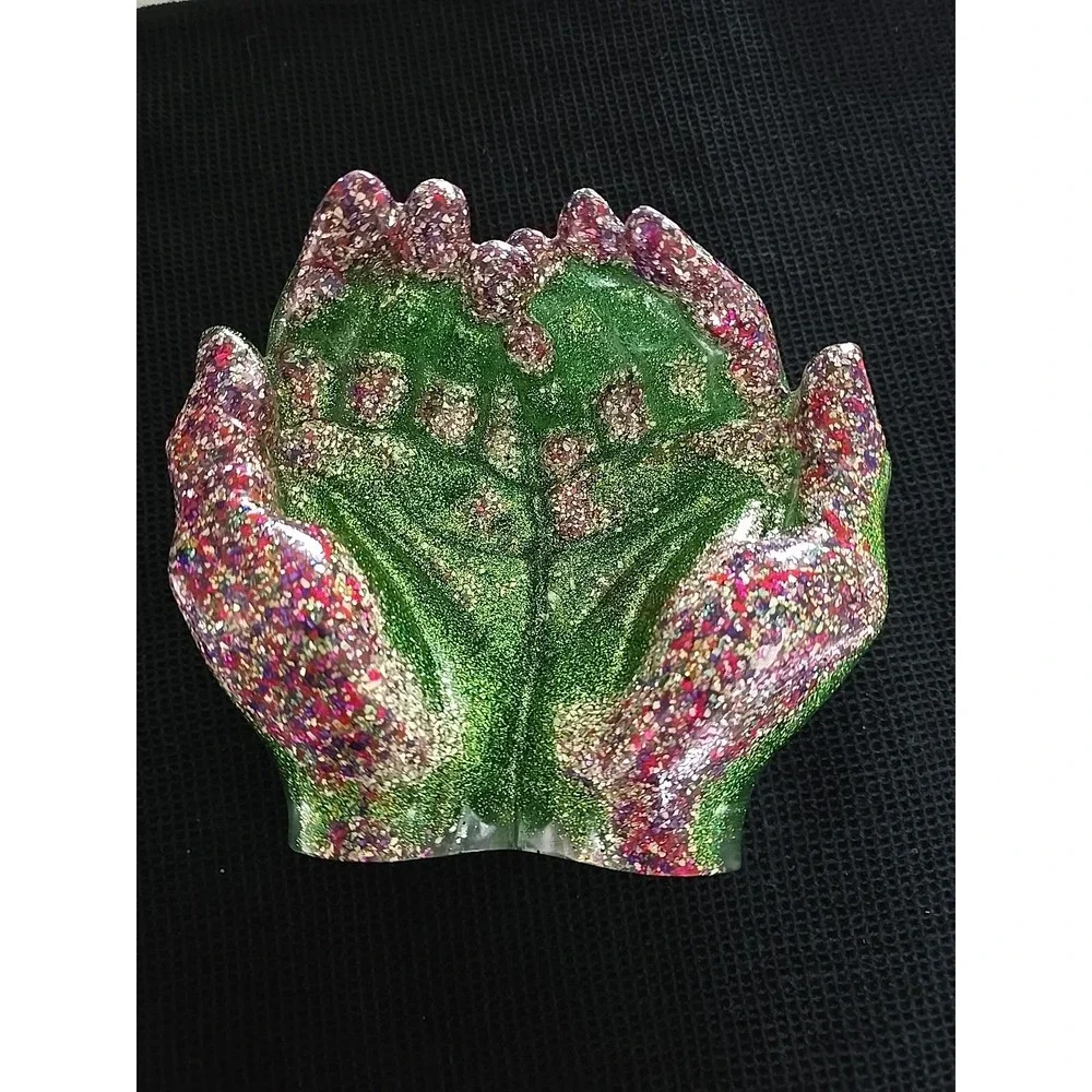 Cupped‎ Resin Hands Green Glitter Decoration Gift. Jewelry Candy Keys   590